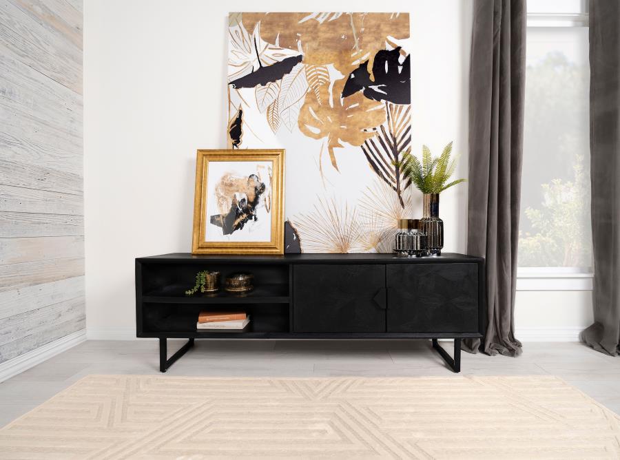 Home & Sleep Outlet - Marsden 2-door Mango Wood 70-inch TV Stand Charcoal Black
