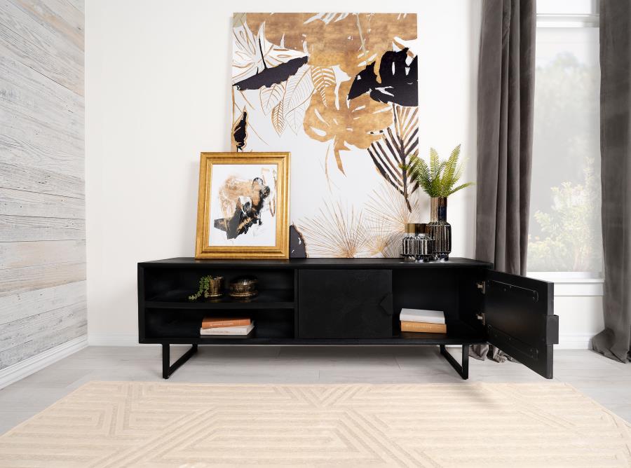 Home & Sleep Outlet - Marsden 2-door Mango Wood 70-inch TV Stand Charcoal Black