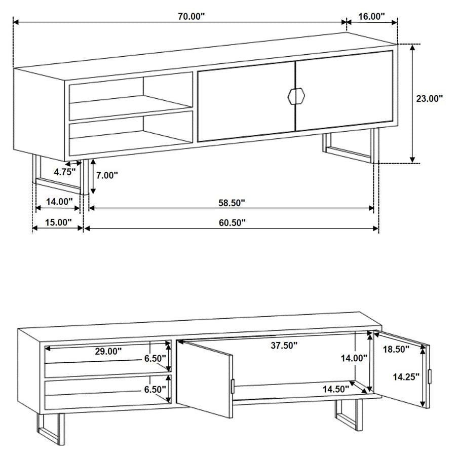 Home & Sleep Outlet - Marsden 2-door Mango Wood 70-inch TV Stand Charcoal Black