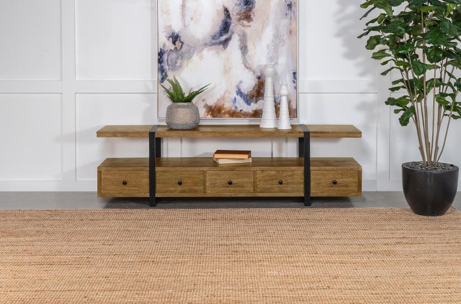 Home & Sleep Outlet - Otto 5-drawer Mango Wood 70-inch TV Stand Media Console Brown