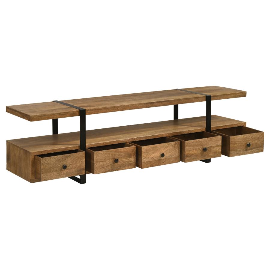 Home & Sleep Outlet - Otto 5-drawer Mango Wood 70-inch TV Stand Media Console Brown