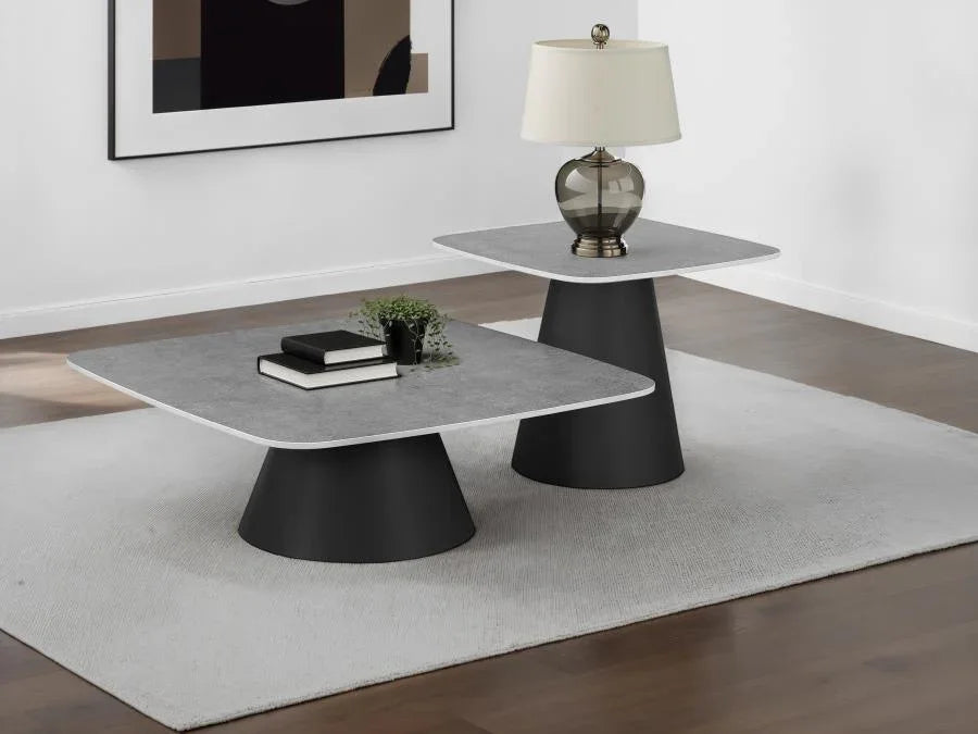 Home & Sleep Outlet - Eason 2-piece Cocktail Coffee Table Set Concrete and Black