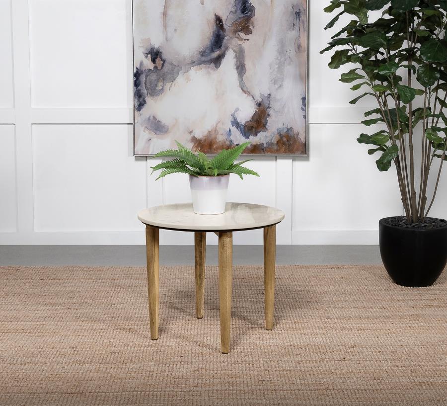 Home & Sleep Outlet - Aldis Round Marble Top Side End Table White and Natural