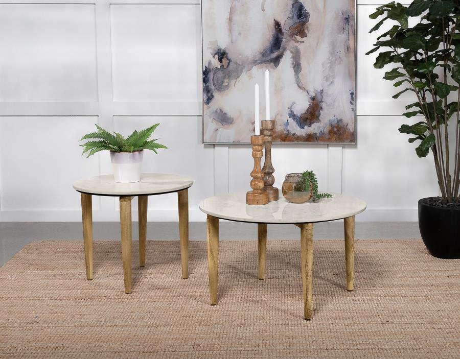 Home & Sleep Outlet - Aldis Round Marble Top Side End Table White and Natural