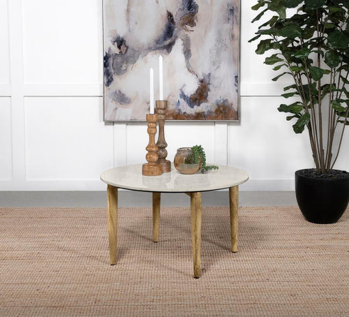 Home & Sleep Outlet - Aldis Round Marble Top Coffee Table White and Natural