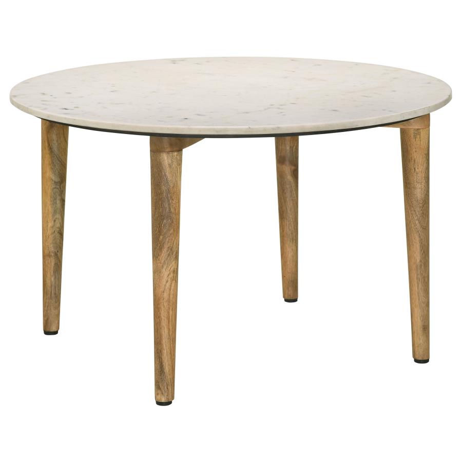 Home & Sleep Outlet - Aldis Round Marble Top Coffee Table White and Natural