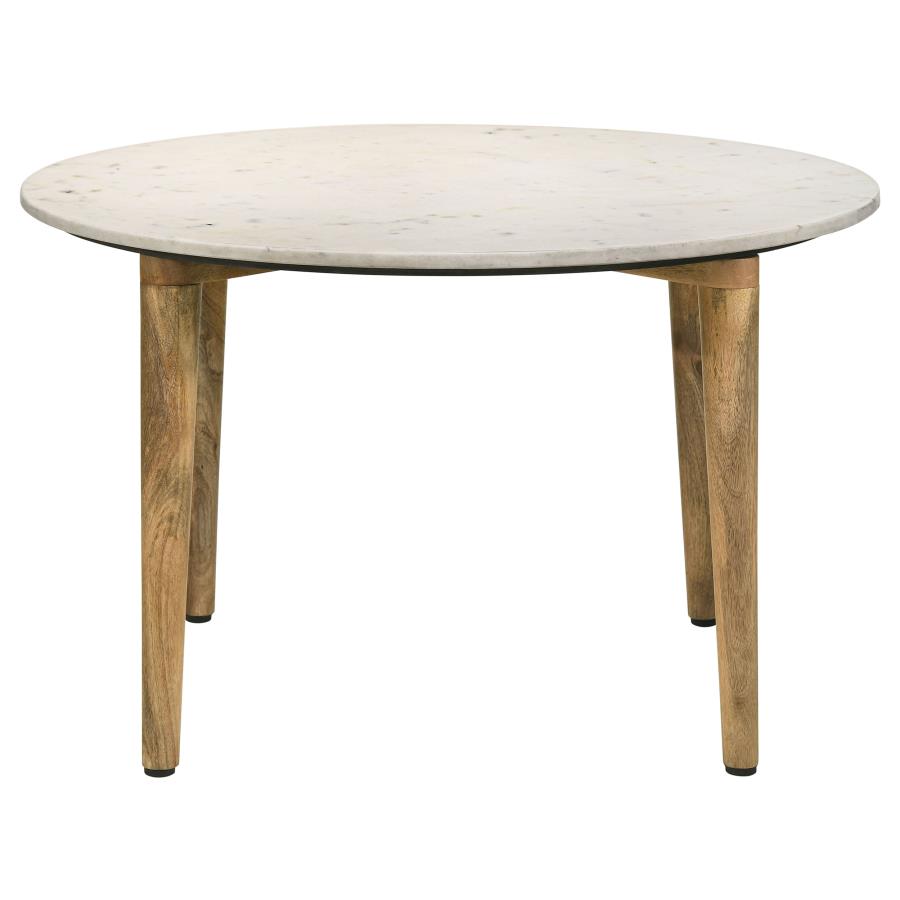 Home & Sleep Outlet - Aldis Round Marble Top Coffee Table White and Natural
