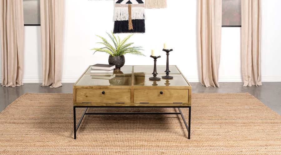 Home & Sleep Outlet - Stephie 4-drawer Square Glass Top Coffee Table Honey Brown