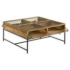 Home & Sleep Outlet - Stephie 4-drawer Square Glass Top Coffee Table Honey Brown