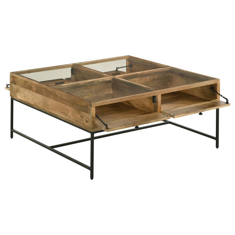 Home & Sleep Outlet - Stephie 4-drawer Square Glass Top Coffee Table Honey Brown