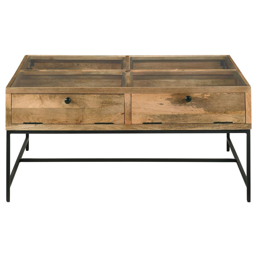 Home & Sleep Outlet - Stephie 4-drawer Square Glass Top Coffee Table Honey Brown