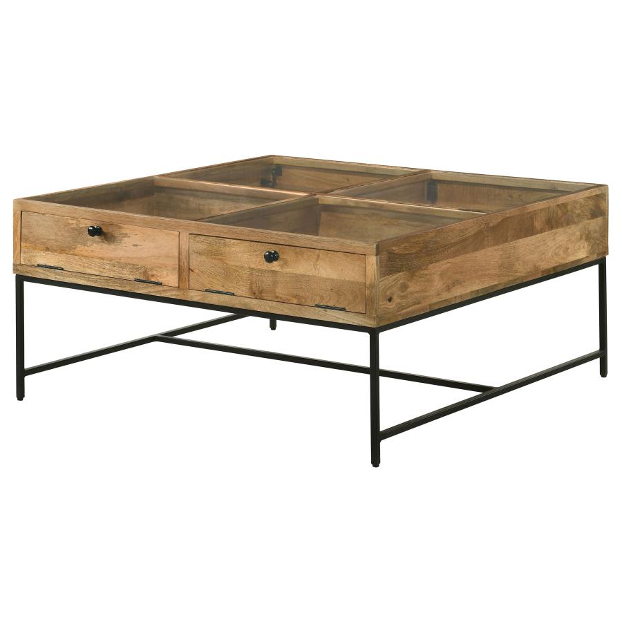 Home & Sleep Outlet - Stephie 4-drawer Square Glass Top Coffee Table Honey Brown