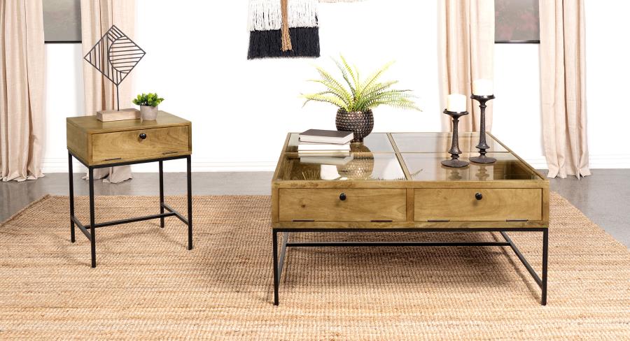 Home & Sleep Outlet - Stephie 4-drawer Square Glass Top Coffee Table Honey Brown