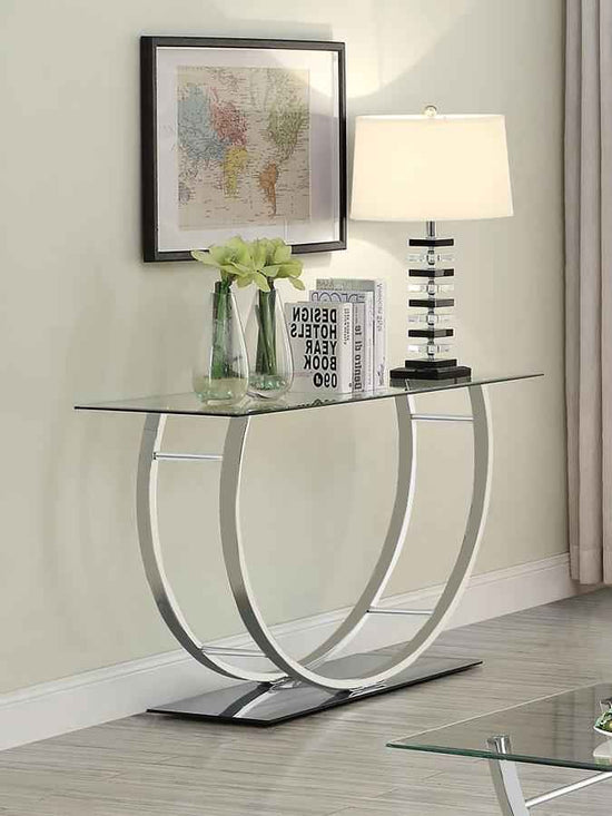 Danville U-shaped Glass Top Entryway Console Table Chrome