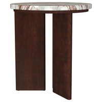 Jenna Round Marble Top Mango Wood Side End Table Brown
