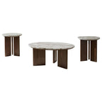 Home & Sleep Outlet - Jenna 3-piece Round Marble Top Coffee Table Set Brown