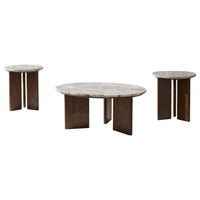 Jenna 3-piece Round Marble Top Coffee Table Set Brown