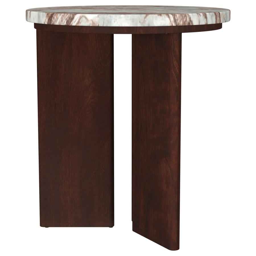 Jenna 3-piece Round Marble Top Coffee Table Set Brown