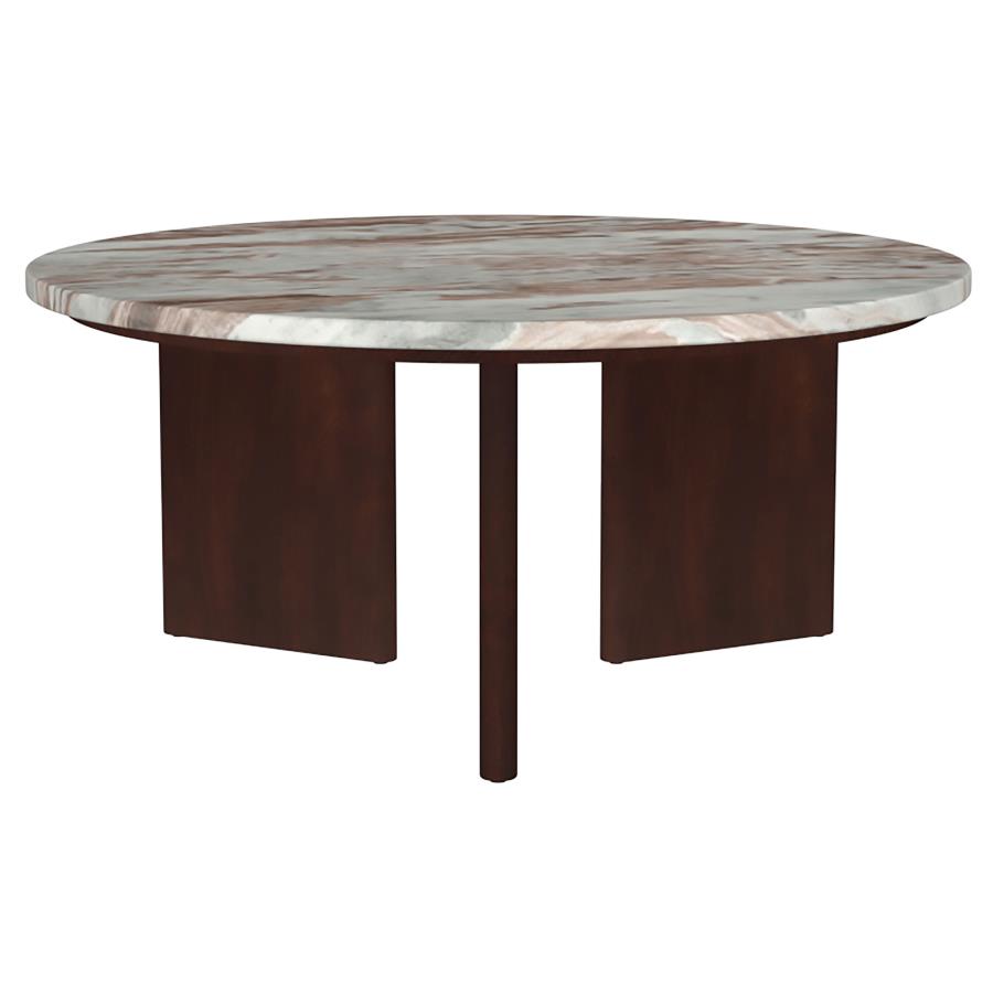 Home & Sleep Outlet - Jenna 3-piece Round Marble Top Coffee Table Set Brown