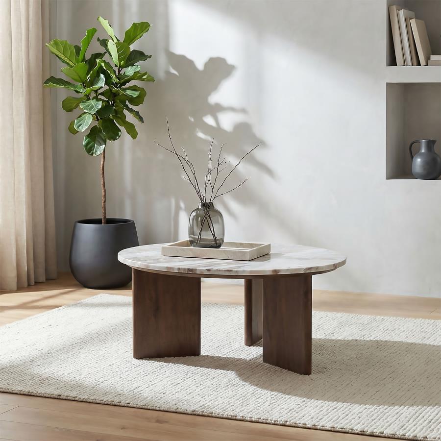 Home & Sleep Outlet - Jenna 35-inch Round Marble Top Cocktail Coffee Table Brown