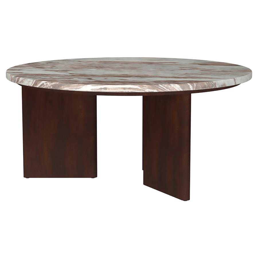 Home & Sleep Outlet - Jenna 35-inch Round Marble Top Cocktail Coffee Table Brown