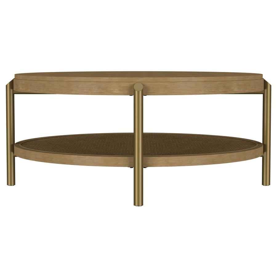 Arini Round Coffee Table With Storage Shelf Sand Wash