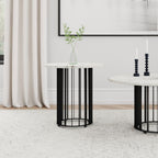 Home & Sleep Outlet - Haven Round Genuine White Marble Top End Side Table Black