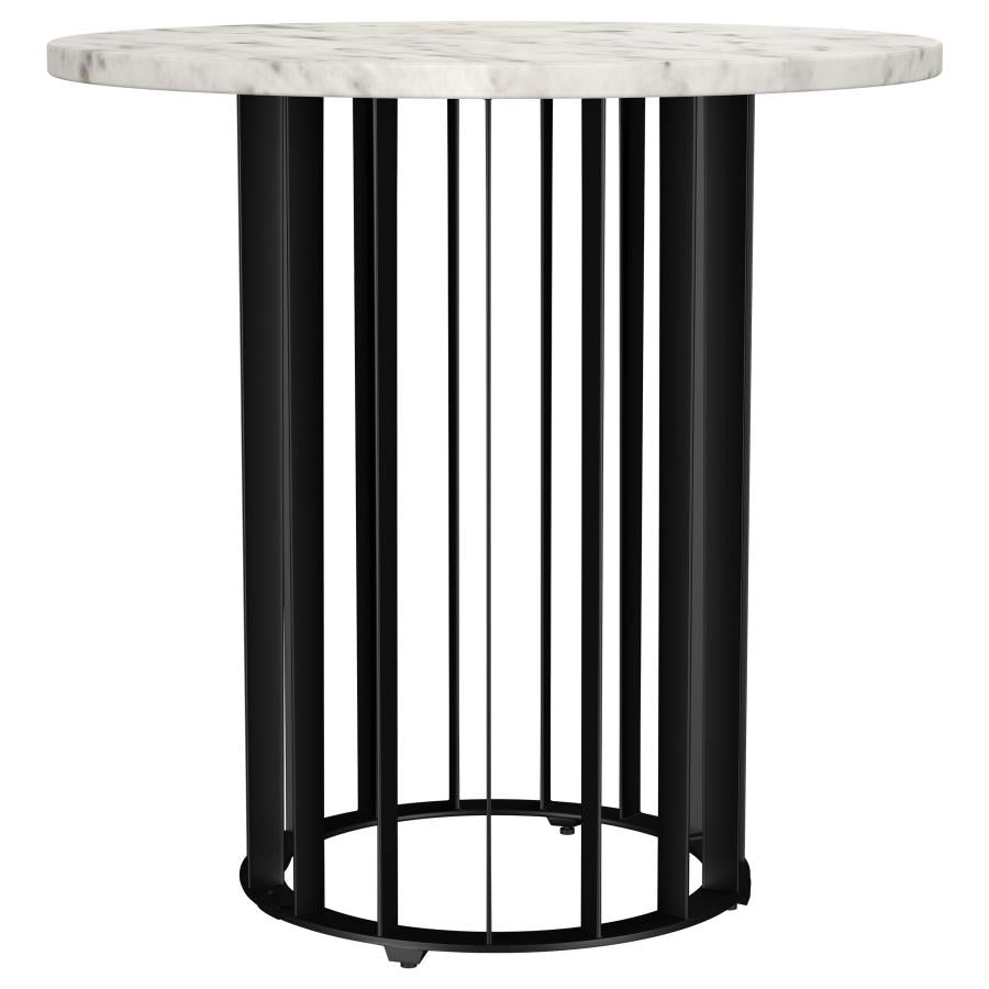 Home & Sleep Outlet - Haven Round Genuine White Marble Top End Side Table Black