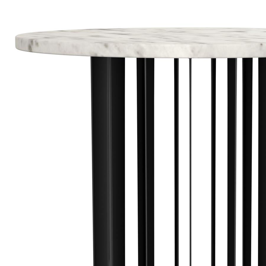 Home & Sleep Outlet - Haven Round Genuine White Marble Top End Side Table Black