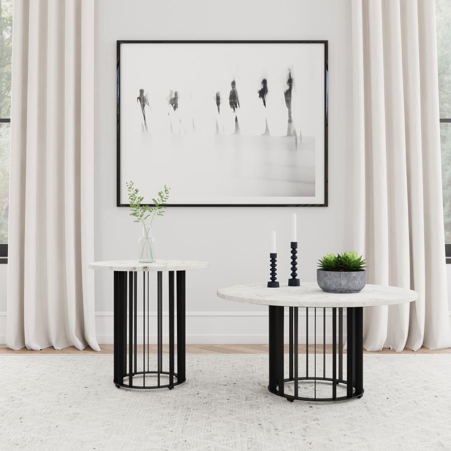 Home & Sleep Outlet - Haven 2-piece Round Marble Coffee and End Table Set Black