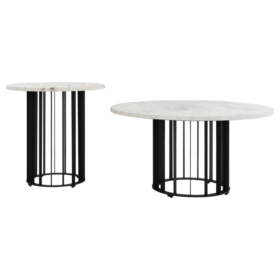 Home & Sleep Outlet - Haven 2-piece Round Marble Coffee and End Table Set Black