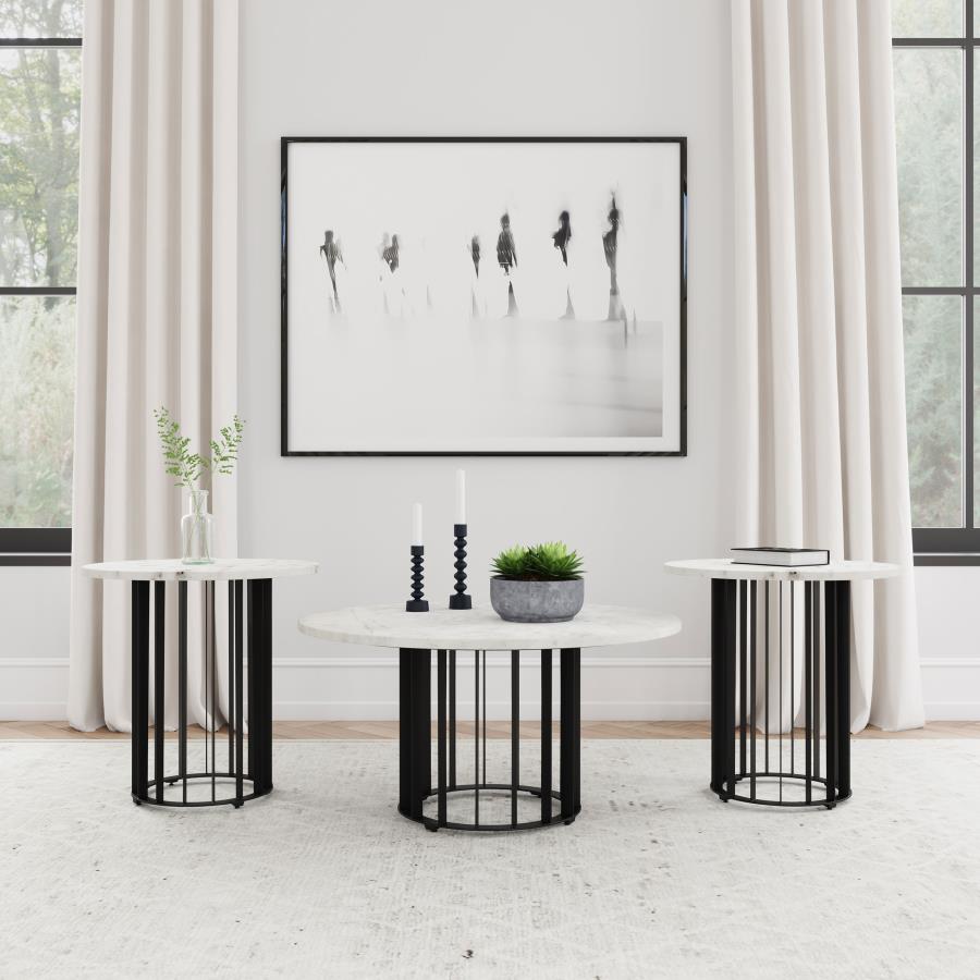 Home & Sleep Outlet - Haven 3-piece Round Marble Coffee and End Table Set Black