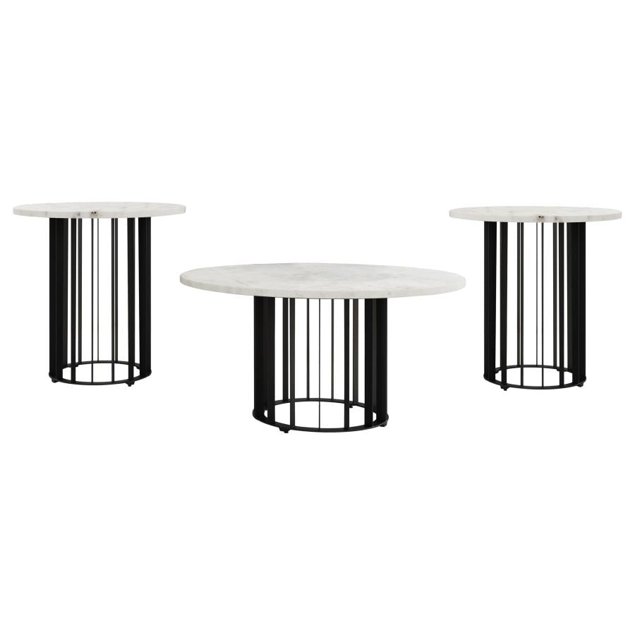 Home & Sleep Outlet - Haven 3-piece Round Marble Coffee and End Table Set Black