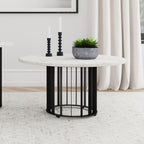 Home & Sleep Outlet - Haven Round Genuine White Marble Top Coffee Table Black