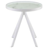 Briggs Round Marble Printed Glass Top End Side Table White