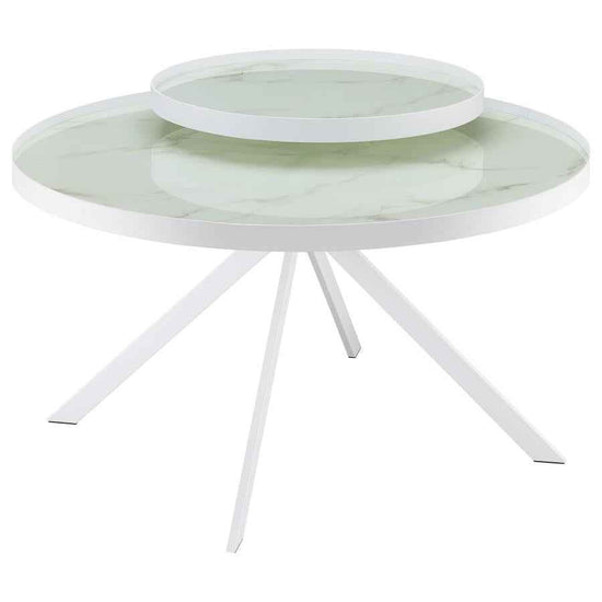 Briggs Round Marble Printed Glass Top Coffee Table White