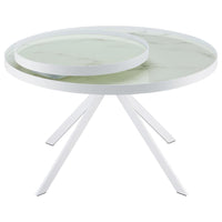 Briggs Round Marble Printed Glass Top Coffee Table White