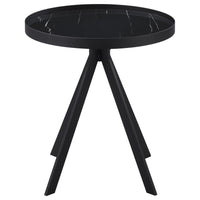 Briggs Round Marble Printed Glass Top End Table Black