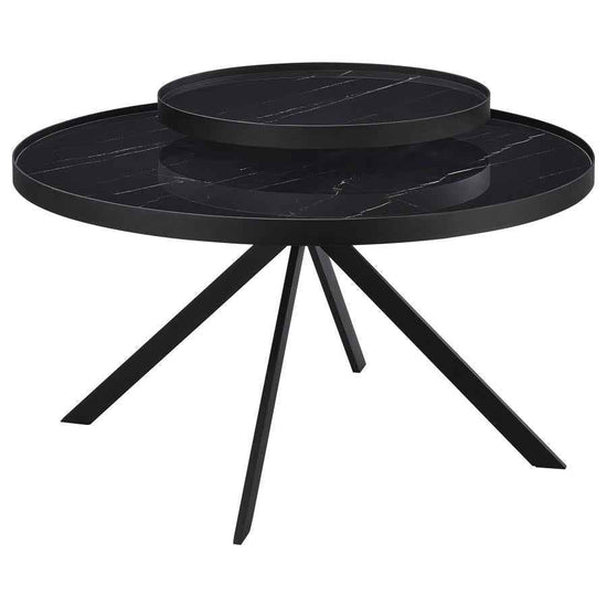 Briggs Round Marble Printed Glass Top Coffee Table Black