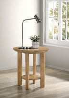 Home & Sleep Outlet - Ottowa Round Wood Side End Table with Shelf Light Oak