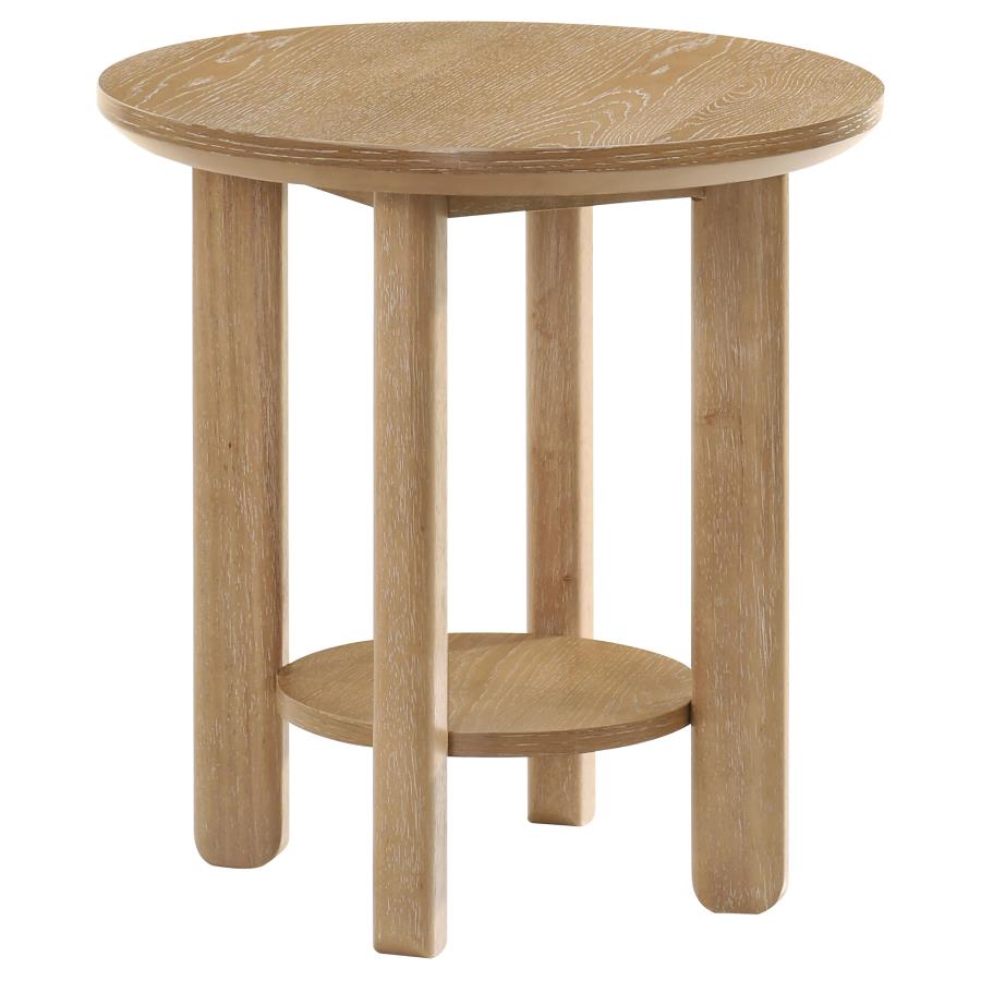 Home & Sleep Outlet - Ottowa Round Wood Side End Table with Shelf Light Oak