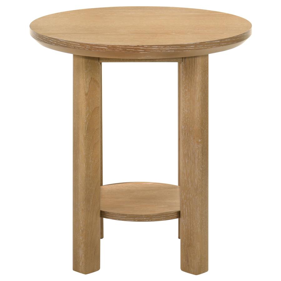 Home & Sleep Outlet - Ottowa Round Wood Side End Table with Shelf Light Oak