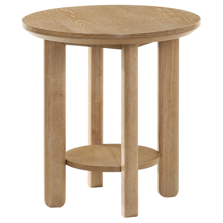 Home & Sleep Outlet - Ottowa Round Wood Side End Table with Shelf Light Oak