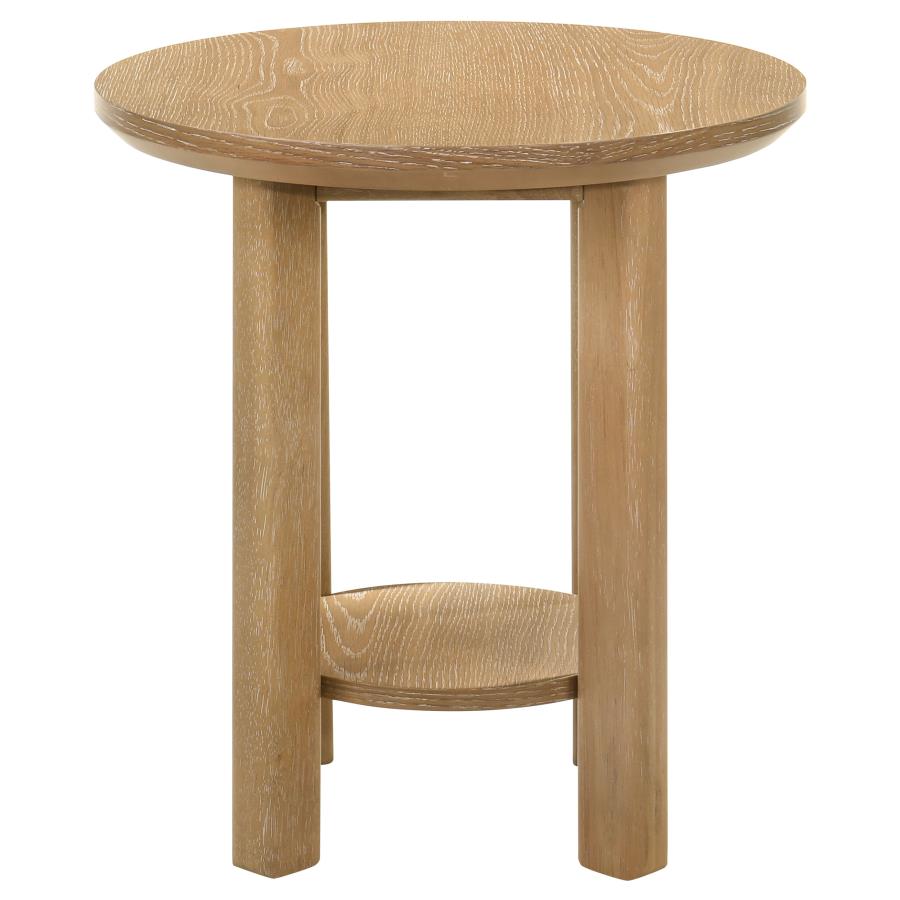 Home & Sleep Outlet - Ottowa Round Wood Side End Table with Shelf Light Oak