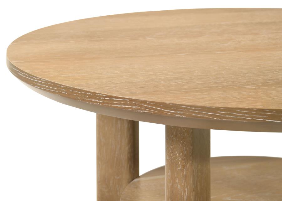 Home & Sleep Outlet - Ottowa Round Wood Side End Table with Shelf Light Oak