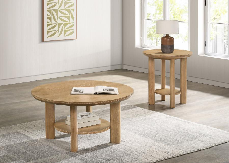 Home & Sleep Outlet - Ottowa Round Wood Side End Table with Shelf Light Oak