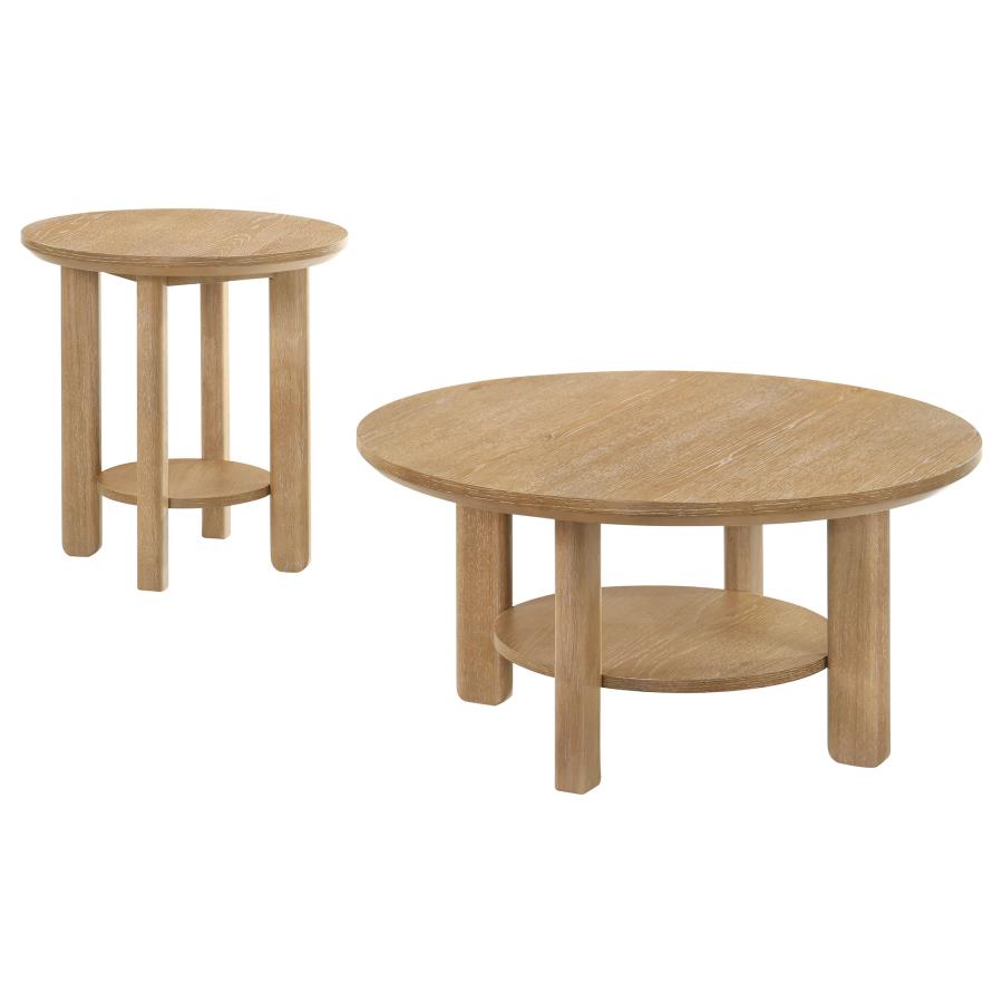 Home & Sleep Outlet - Ottowa 2-piece Round Wood Coffee Table Set Light Oak