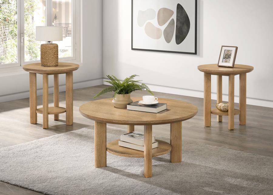 Home & Sleep Outlet - Ottowa 3-piece Round Wood Coffee Table Set Light Oak