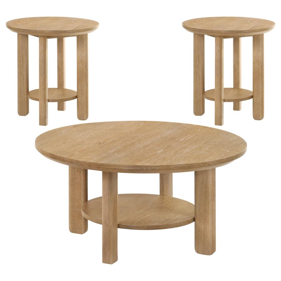 Home & Sleep Outlet - Ottowa 3-piece Round Wood Coffee Table Set Light Oak