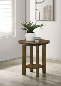Ottowa 22-Inch Round Wood Side End Table with Shelf Brown
